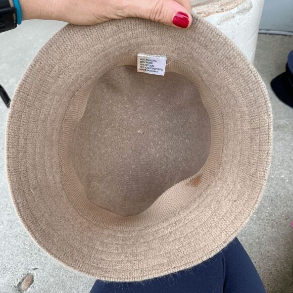 Vintage Beige Angora Wool Blend Bucket Hat, Soft Cozy Minimalist Style - Picture 3 of 7